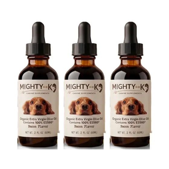 Mighty K9 3 bottle package of ESS60 olive oil for dogs
