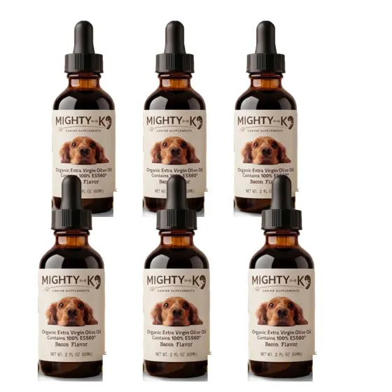 Mighty K9 6 bottle package of ESS60 olive oil for dogs